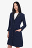 Pre-Loved Chanel™ Navy Tweed/Leather Trim Knee Length Jacket Size 38