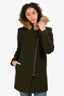 Sandro Green Wool/ Racoon Fur Hood Midi Coat Size 36
