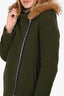 Sandro Green Wool/ Racoon Fur Hood Midi Coat Size 36