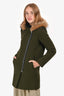 Sandro Green Wool/ Racoon Fur Hood Midi Coat Size 36