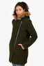 Sandro Green Wool/ Racoon Fur Hood Midi Coat Size 36