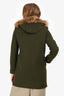 Sandro Green Wool/ Racoon Fur Hood Midi Coat Size 36