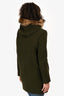 Sandro Green Wool/ Racoon Fur Hood Midi Coat Size 36