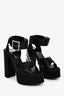 Saint Laurent Black Satin Bianca Platform Sandals Size 37
