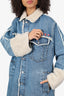 Diesel Blue Denim/Faux Shearling Long Coat Size S