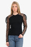 Saint Laurent Black Knit/Lace Puff Sleeve Top Estimated Size Small