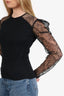 Saint Laurent Black Knit/Lace Puff Sleeve Top Estimated Size Small