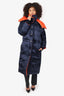 Versace Navy/Orange Reversible Long Puffer Coat Size 42