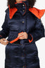Versace Navy/Orange Reversible Long Puffer Coat Size 42