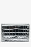 Alexander McQueen Silver Croc Embossed Wallet on Chain