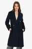 Vince Navy Blue Wool Double Breasted Midi Jacket Size S