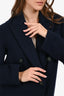 Vince Navy Blue Wool Double Breasted Midi Jacket Size S