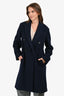 Vince Navy Blue Wool Double Breasted Midi Jacket Size S