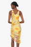D&G Dolce & Gabbana Yellow Floral Print Ruffled Midi Dress Estimated Size M