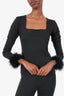 Sleeper Black Removable Feather Trim Long Sleeve Top + Leggings Size S