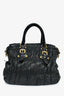 Prada Black Metallic Nappa Gaufre Leather Top Handle Bag with Strap