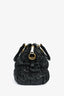 Prada Black Metallic Nappa Gaufre Leather Top Handle Bag with Strap