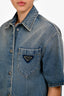 Prada 2023 Blue Denim Logo Plaque Button Down Shirt Size 38