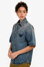 Prada 2023 Blue Denim Logo Plaque Button Down Shirt Size 38