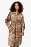 Escada Brown Cotton Tiger Print Double Breasted Trench Coat Size 36
