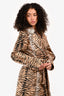 Escada Brown Cotton Tiger Print Double Breasted Trench Coat Size 36