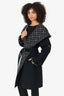 Louis Vuitton Black Wool Monogram Hooded Wrap Coat Size 44