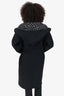 Louis Vuitton Black Wool Monogram Hooded Wrap Coat Size 44
