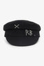 Ruslan Baginskiy Black Wool Crystal Embellished Baker Boy Cap
