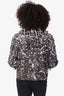 Dolce & Gabbana Black/White/Purple Houndstooth Sequin Fringed Jacket Size 42
