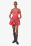 LoveShackFancy Red Check Ruelle Bow-detailed Taffeta Mini Dress Size 4