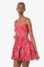 LoveShackFancy Red Check Ruelle Bow-detailed Taffeta Mini Dress Size 4