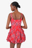 LoveShackFancy Red Check Ruelle Bow-detailed Taffeta Mini Dress Size 4