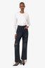 R13 Black Denim Distress Straight Leg Jeans Size 27