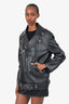 Acne Black Lambskin Biker Jacket Size 48