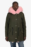 Moose Knuckle Khaki Green/Pink Fox Fur Parka Coat Size L