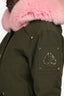 Moose Knuckle Khaki Green/Pink Fox Fur Parka Coat Size L