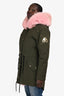 Moose Knuckle Khaki Green/Pink Fox Fur Parka Coat Size L