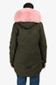 Moose Knuckle Khaki Green/Pink Fox Fur Parka Coat Size L