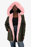 Moose Knuckle Khaki Green/Pink Fox Fur Parka Coat Size L