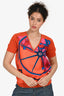 Hermès Orange Silk/Wool Graphic Printed V-Neck Top Size 36