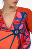 Hermès Orange Silk/Wool Graphic Printed V-Neck Top Size 36