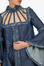 Andrew Gn Blue Denim Ruffle Detailed High Neck Long Sleeve Dress Size 36