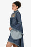 Andrew Gn Blue Denim Ruffle Detailed High Neck Long Sleeve Dress Size 36