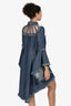 Andrew Gn Blue Denim Ruffle Detailed High Neck Long Sleeve Dress Size 36