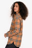 Burberry Beige Tartan Printed Button Up Shirt Size 8 US