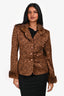Nina Ricci Vintage Brown Metallic Fur Collar Patterned Blazer Size 38