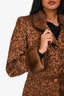 Nina Ricci Vintage Brown Metallic Fur Collar Patterned Blazer Size 38