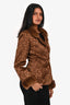 Nina Ricci Vintage Brown Metallic Fur Collar Patterned Blazer Size 38