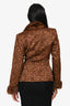Nina Ricci Vintage Brown Metallic Fur Collar Patterned Blazer Size 38
