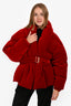 Alexandre Vauthier Red Velvet Down Belted Puffer Jacket Size 36